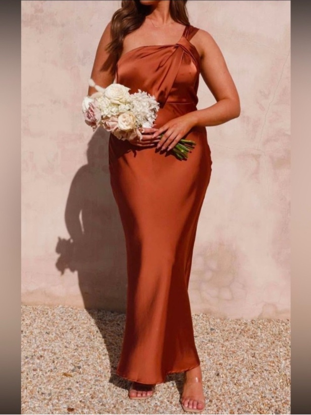 Toperth Boutique - Satin Maxi Dress in Rust